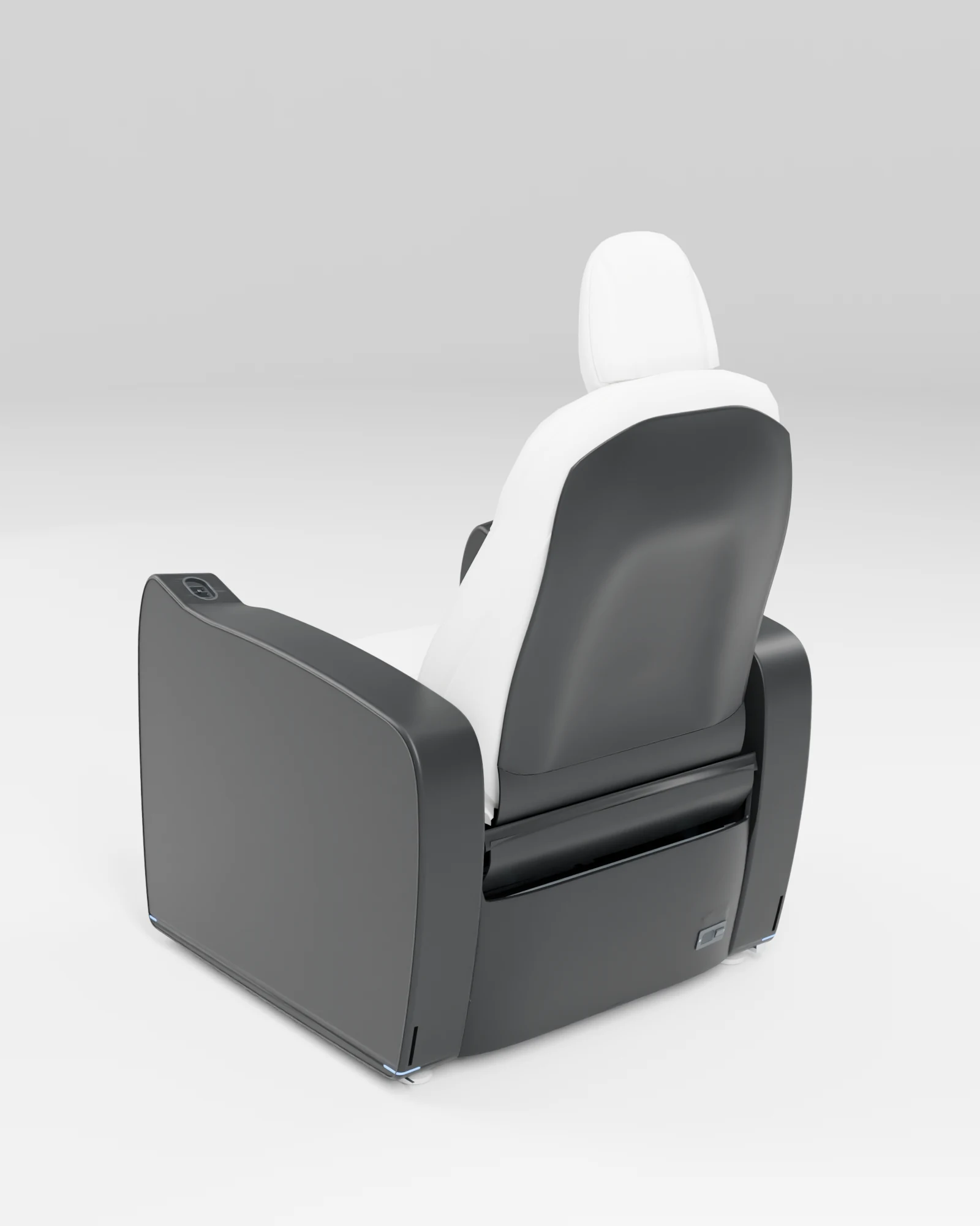 現行モデルの白いシートと黒い背面カバーの重なりを近くから見た設計CG。